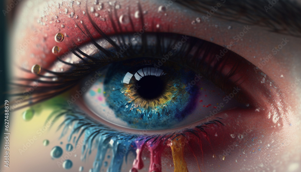 eye with beautiful colorful makeup. close up of female eye. Generative AI