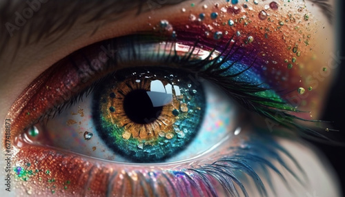 eye with beautiful colorful makeup. close up of female eye. Generative AI