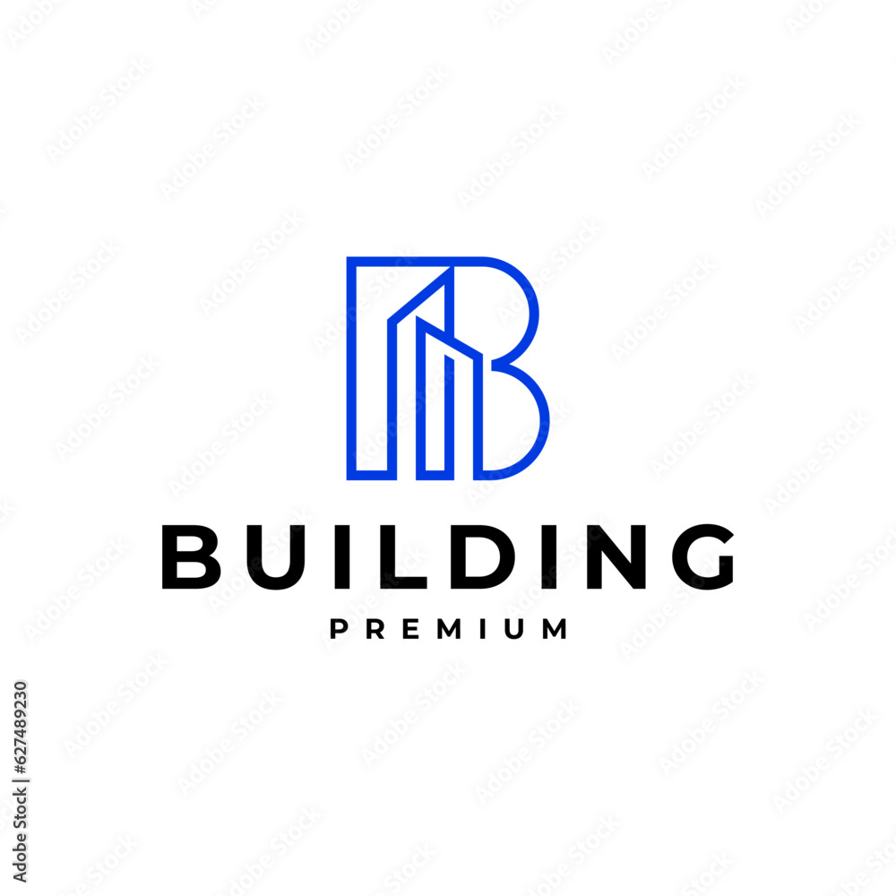 BUILDING CONSTRUCTION LETTER B LOGO LINE ART BLUE VECTOR ICON ILLUSTRATION BUILDING CONSTRUCTION LETTER B LOGO LINE ART BLUE VECTOR ICON ILLUSTRATION