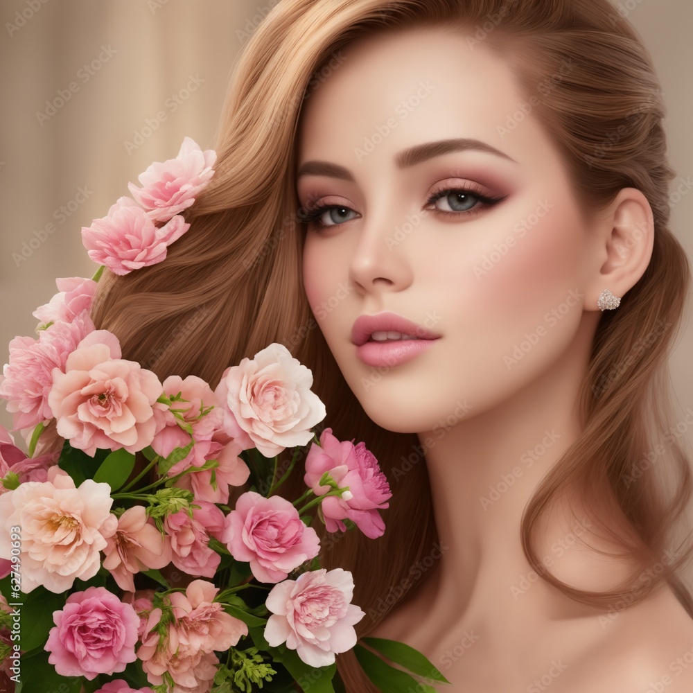 beautiful woman with flowers for advertising perfumes or cosmetics beautiful woman with flowers for advertising perfumes or cosmetics