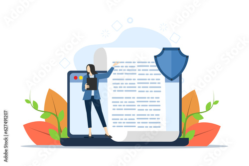 Terms and conditions, privacy policy, legal notice concept with characters. abstract vector illustration of signing a business contract. Company document, agreement check, data protection metaphor.