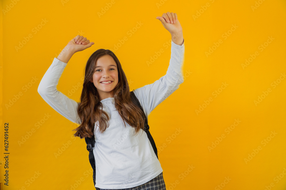 Portrait of little cute girl schoolgirl with backpack Portrait of little cute girl schoolgirl with backpack