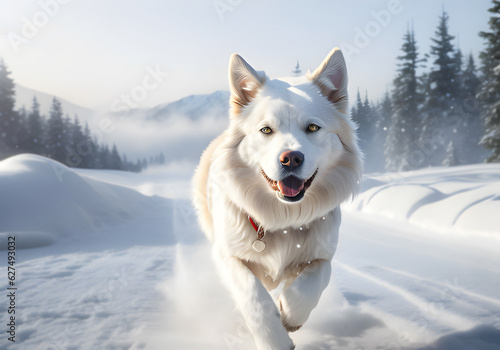 Illustration d'un chien à la neige. photo