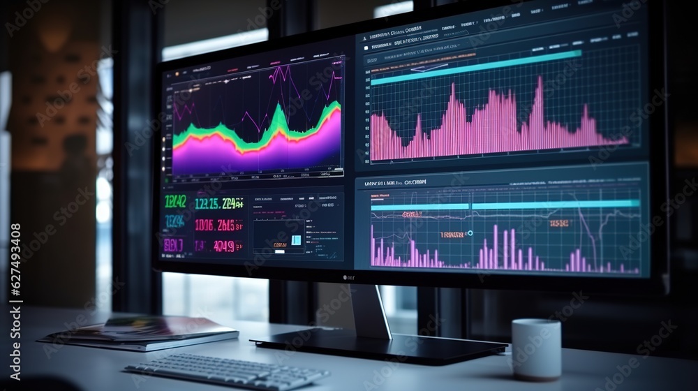 Business data dashboard analysis by ingenious computer software . Investment application display business sales and profit on the computer screen with generative ai Business data dashboard analysis by ingenious computer software . Investment application display business sales and profit on the computer screen with generative ai