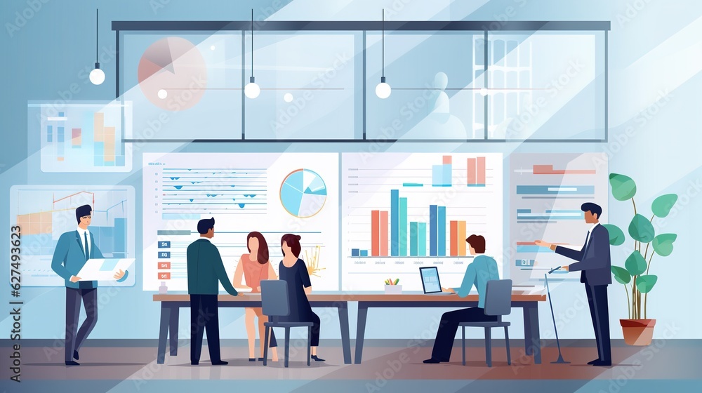 Business Team Entrepreneur discussion and analysis report chart data in office, brainstorming in Meeting and successful teamwork with generative ai Business Team Entrepreneur discussion and analysis report chart data in office, brainstorming in Meeting and successful teamwork with generative ai