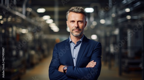 businessman standing in factory 