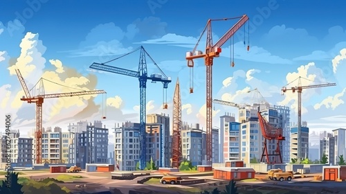 Construction site background. Hoisting cranes and new multi-storey buildings. Industrial background With generative ai
