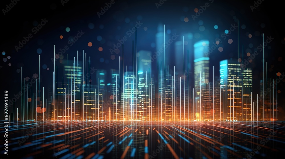 Fototapeta premium Stock market chart on city background, with generative ai