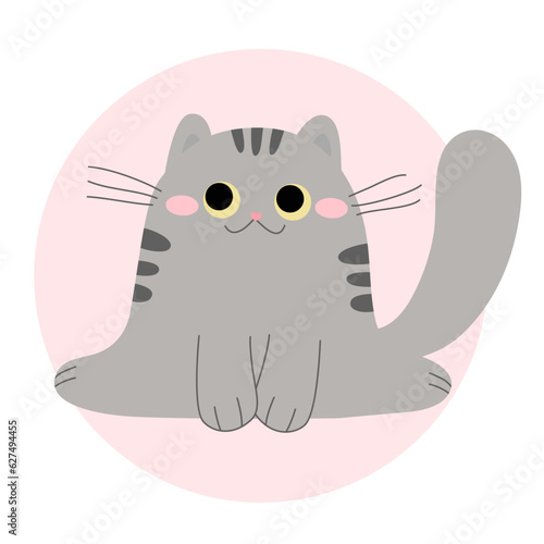 Cute grey cat sit. Vector illustration. Sticker with a cat. 