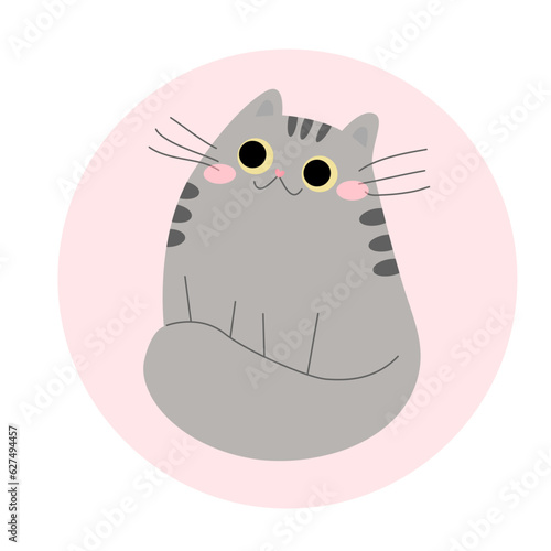 Cute grey cat sit. Sticker with a cat. Vector illustration 