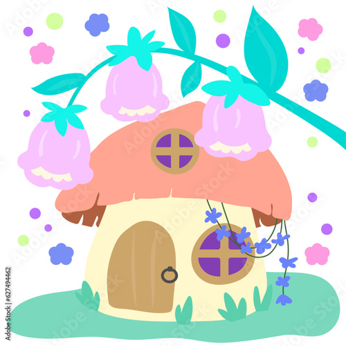 Elf's house. bluebells, 
mushroom house