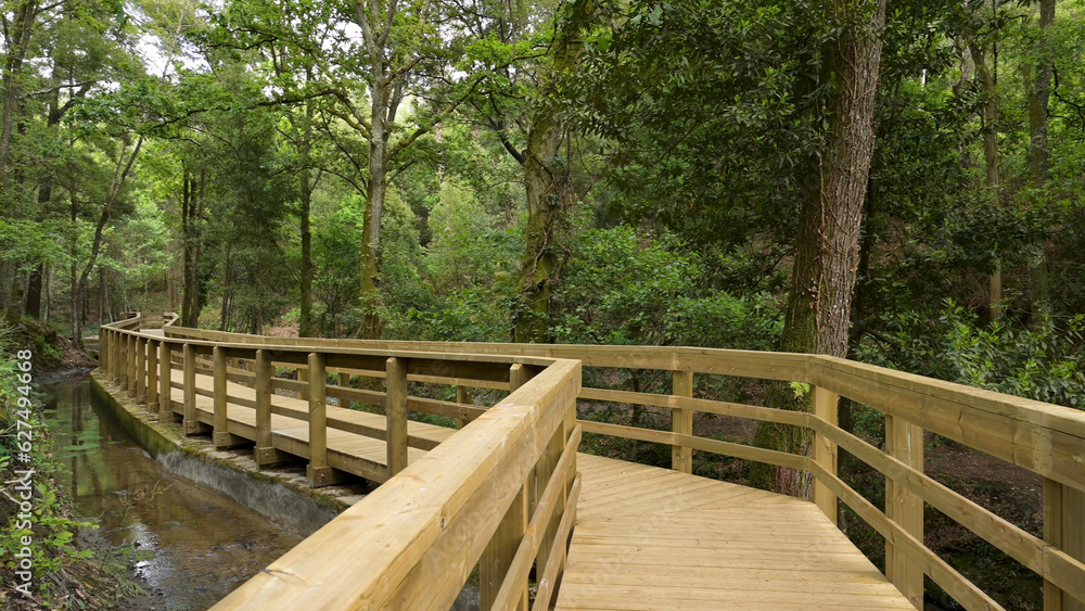 Wooden footbridge in Stanislaus fountain park Wooden footbridge in Stanislaus fountain park