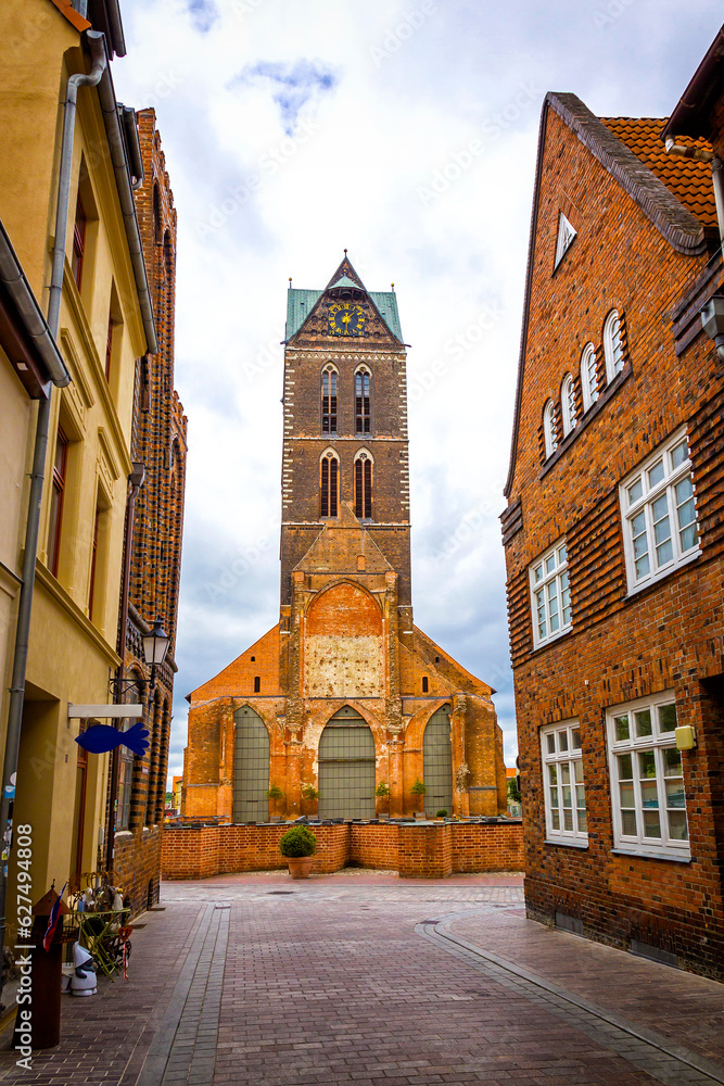 The Marienkirche (also Sankt Marienkirche) in Old town of Wismar, Germany. One of the oldest buildings in the Hanseatic city of Wismar