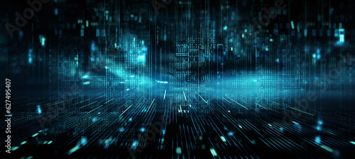 Cybersecurity data protection digital technology background has small fractal binary code