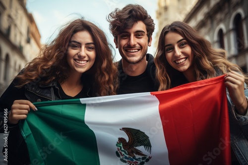 Mexican Peoples celebrate Independence day with Mexican flag generated by AI 