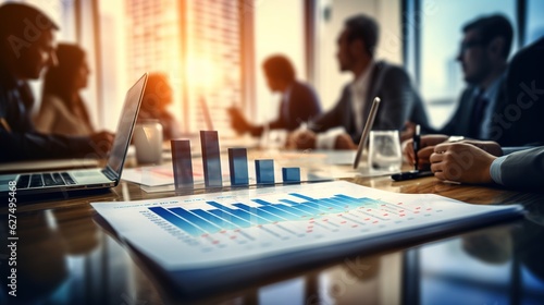 Teamwork with business people analysis cost graph on desk at meeting room with generative ai