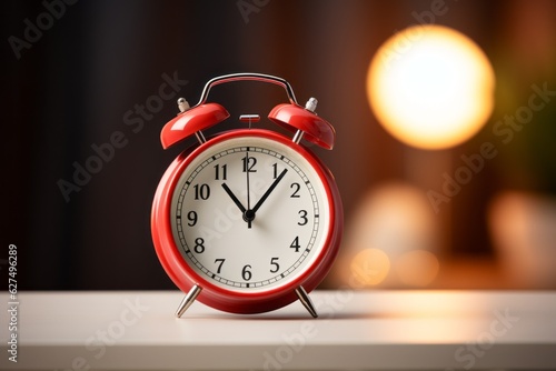 Alarm clock by the bed in the bedroom. Background with selective focus