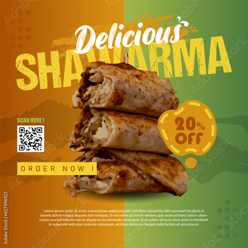 Shawarma arabian food promotion social media post template vector