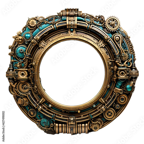 Metallic frame with vintage machine gears and cogwheel. Isolated on transparent background. Mock up template. © Juan