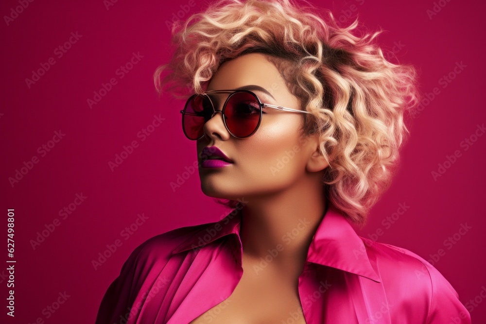 Woman in the studio on a colored background, blank for advertising. Portrait with selective focus and copy space Woman in the studio on a colored background, blank for advertising. Portrait with selective focus and copy space