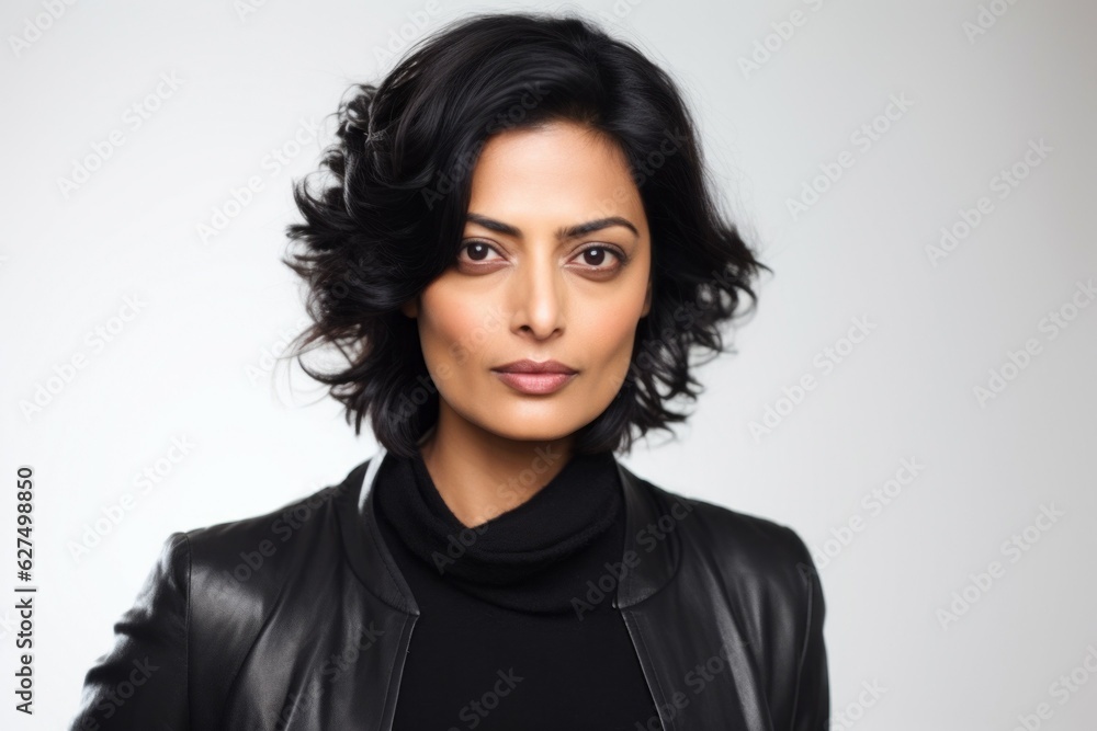 Portrait of an adult successful woman on a light background with selective focus and copy space. AI generated Portrait of an adult successful woman on a light background with selective focus and copy space. AI generated