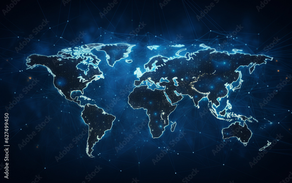 Naklejka premium Digital world map hologram blue background