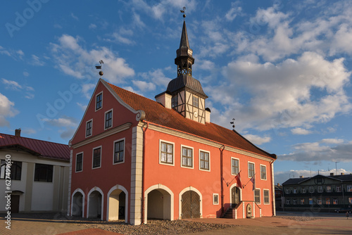 Bauska cityscape, town hall in Bauska city, Latvia. photo