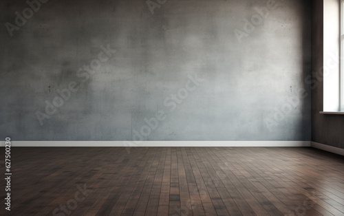 Empty room gray wall room with wooden floor 