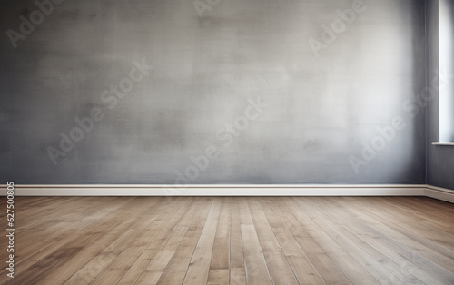 Wallpaper Mural Empty room gray wall room with wooden floor  Torontodigital.ca