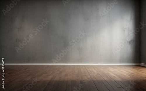 Empty room gray wall room with wooden floor 