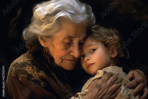 An elderly woman comforts a sadlooking child with a gentle hug providing a comforting and reassuring presence