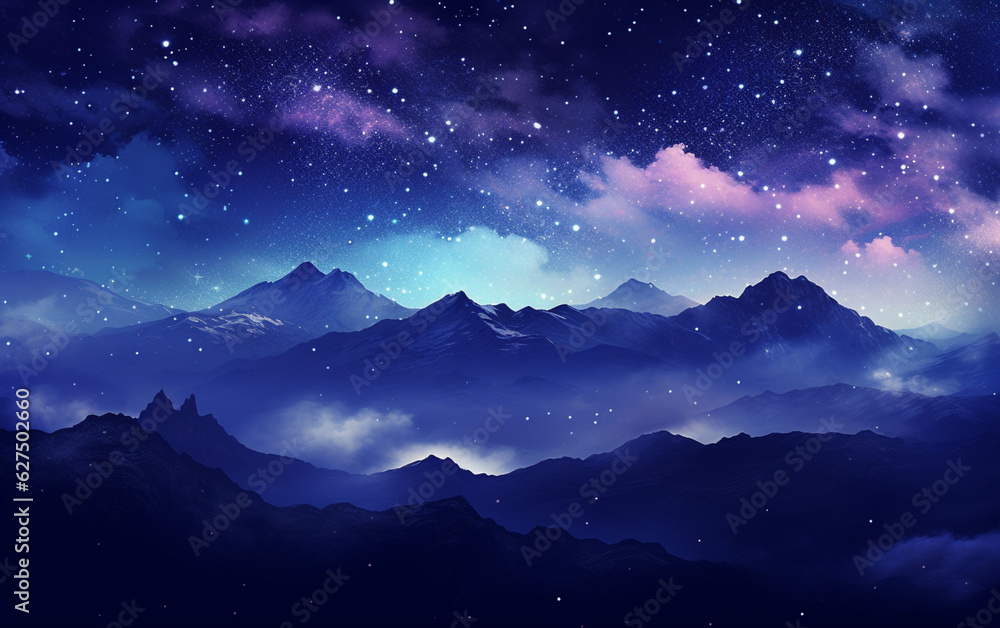 Naklejka premium Galaxy nature aesthetic background starry sky mountain remixed media