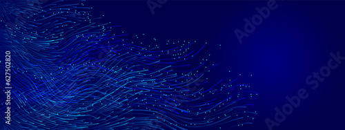 Network connection structure. Dark abstract background with Shiny moving lines design element. Modern blue gradient flowing wave lines. Futuristic technology concept