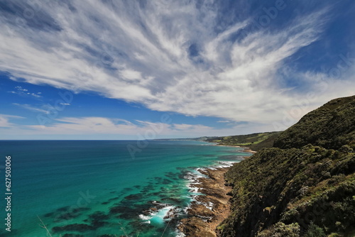 View from the Great Ocean Road over Colac Otway Shire coast, Skenes Creek, Apollo Bay. Victoria-Australia-779+