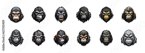 Set of Angry Gorilla Mascot logos, Gorilla Head Mascot logos isolated on background, Emblem, Vector Mascot concepts, Angry Gorilla or Kong Face Mascot for professional esports team or gaming club