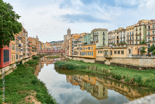 View of old town Girona, Catalonia, Spain, Europe. Summer travel.