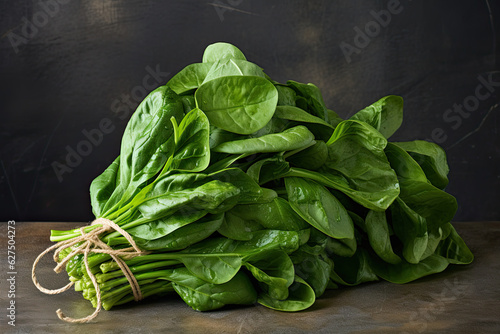 Fresh spinach on a wooden table