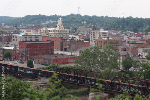 Panoramic view of the bridge and river in the downtown city of Zanesville, OH photo