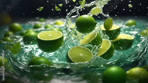 lime in water splash illustration generative ai