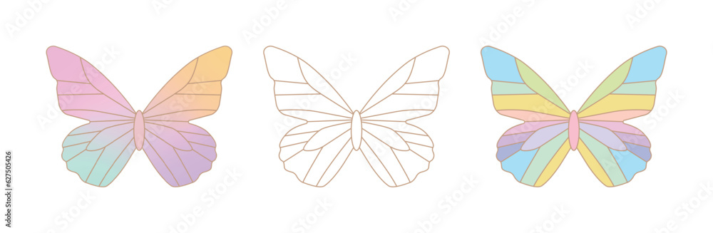 An illustration set of 'butterflies', insects with wings. A simple and colorful butterfly illustration. An illustration set of 'butterflies', insects with wings. A simple and colorful butterfly illustration.