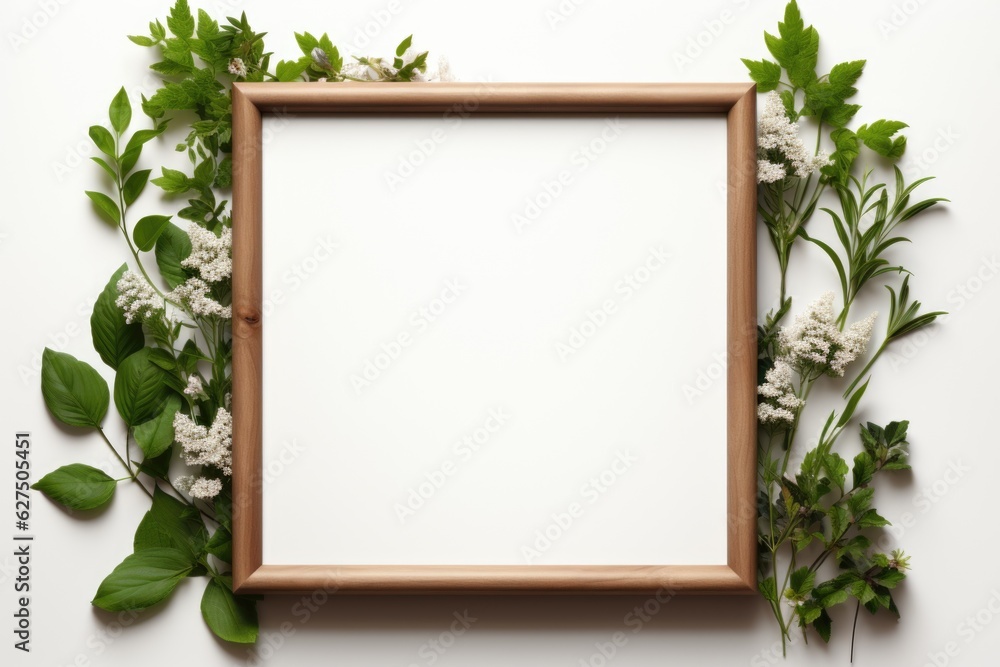 Mockup frame, The corners of a rustic wooden frame layout are softly caressed by overlapping fern leaves, enhancing its organic appeal. Generative AI Mockup frame, The corners of a rustic wooden frame layout are softly caressed by overlapping fern leaves, enhancing its organic appeal. Generative AI