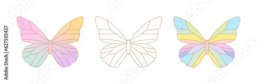 An illustration set of 'butterflies', insects with wings. A simple and colorful butterfly illustration.