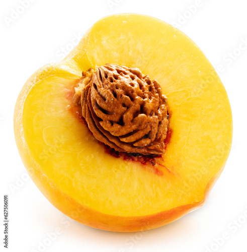 Fresh Yellow Peach isolated on white background, Yellow Peach fruits on white With work path.