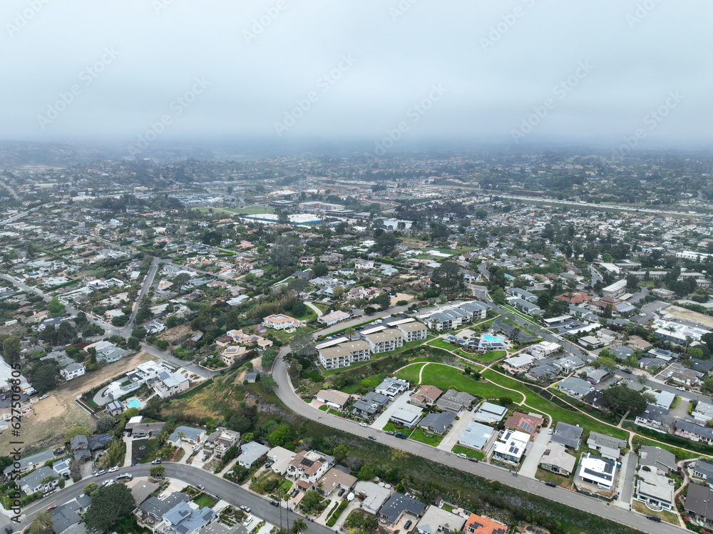 Obraz premium Aerial view of Del Mar coastline and beach, San Diego County, California, USA. Pacific ocean 