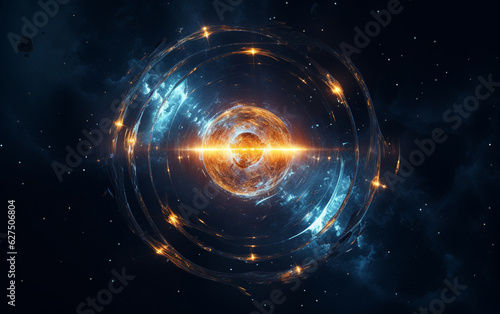 Wallpaper Mural Glowing spaceship orbits sphere in deep space Torontodigital.ca