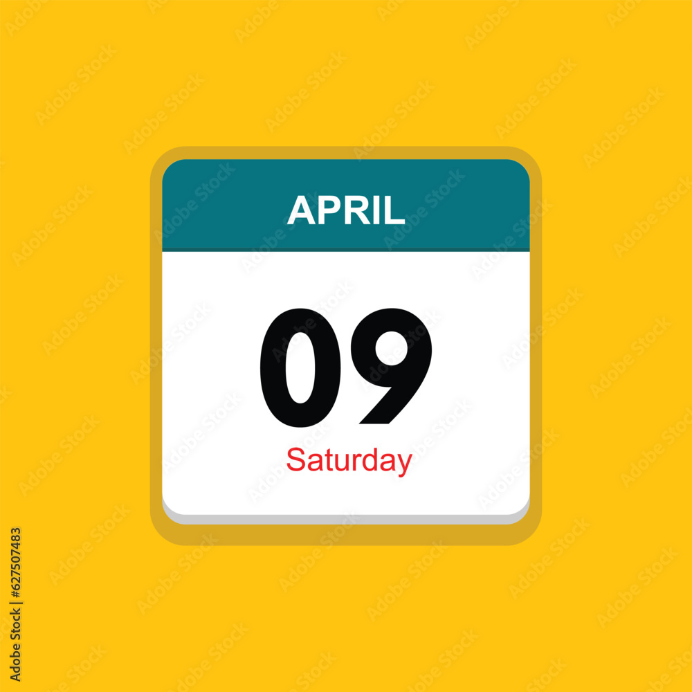 saturday 09 april icon with yellow background, calender icon