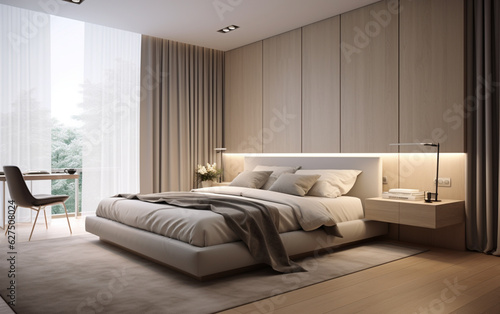 Modern apartment bedroom comfortable bed near window © MUS_GRAPHIC