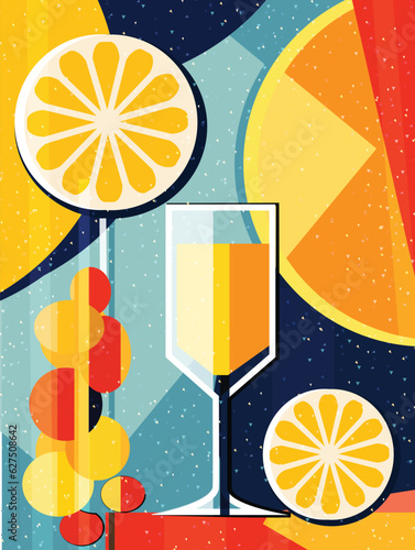 Art & Illustration Poster Orange Juice on a Glass. Abstract Pop Art