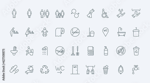 Tableau sur toile Restroom and toilet thin line icons set vector illustration