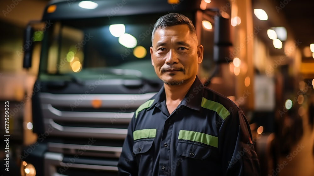 truck driver stand in front of the vehicle happy smile confident truck driver stand in front of the vehicle happy smile confident